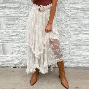 Design irregular high waist long skirt white size L